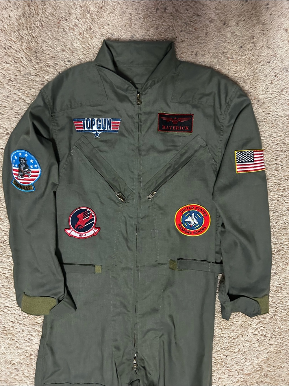 Military-Inspired Olive Green Flight Coverall with Patch Details